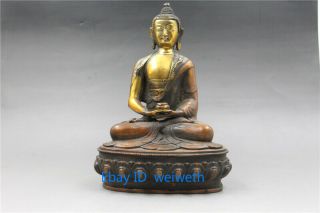 Ancient Crafts Tibet Old Hand Carved Brass Gilt Buddha Shakyamuni Statue