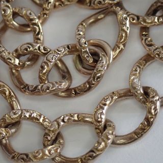 Antique Victorian Edwardian Engraved 14k Gold Curb Link Charm Bracelet