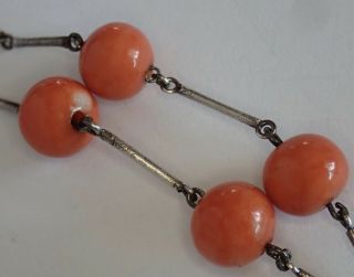ANTIQUE ARTS & CRAFTS STERLING SILVER NATURAL SALMON PINK CORAL PENDANT NECKLACE 5