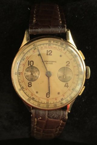 Vintage Chronographe Suisse 18k Solid Yellow Gold Men ' s Wrist Watch 10