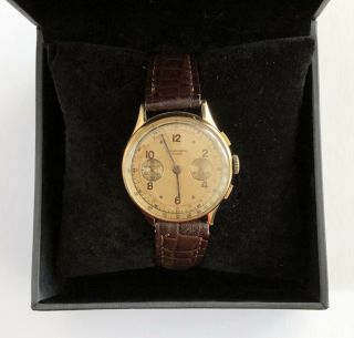 Vintage Chronographe Suisse 18k Solid Yellow Gold Men ' s Wrist Watch 11