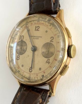 Vintage Chronographe Suisse 18k Solid Yellow Gold Men ' s Wrist Watch 9