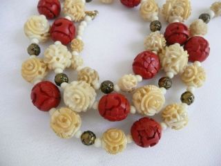 Vintage Antique Chinese Cinnabar Carved Bead Necklace 2