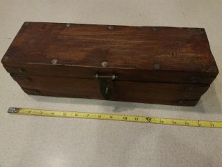 Antique Vintage Wooden Box With Cool Unique Hinges Old Possible Medical Box 15 "