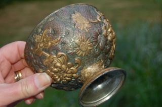 Japanese Bronze Bowl With Gilded Raised Floral Detail