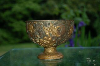 Japanese bronze bowl with gilded raised floral detail 2