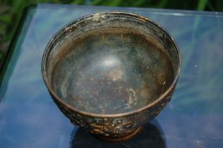 Japanese bronze bowl with gilded raised floral detail 3