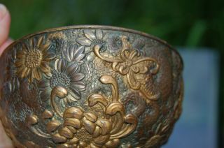 Japanese bronze bowl with gilded raised floral detail 4