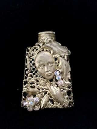 Czech Bohemian Glass Perfume Bottle Circa 1920s Or 30s Dark Green Glass