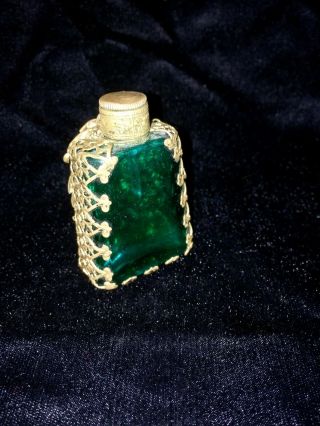 Czech Bohemian Glass Perfume Bottle Circa 1920s or 30s Dark Green Glass 2