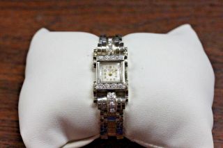 Vintage Sheffield 14k White Gold And Diamond Watch 17 Jewels