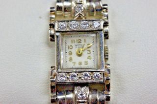Vintage Sheffield 14K White Gold and Diamond Watch 17 Jewels 2