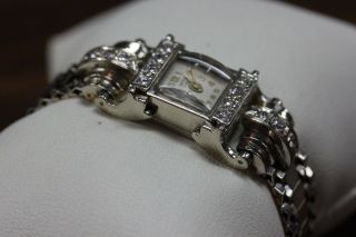 Vintage Sheffield 14K White Gold and Diamond Watch 17 Jewels 4