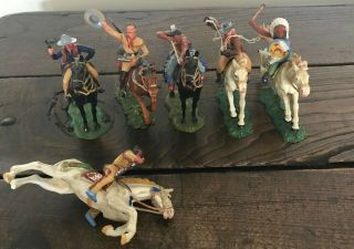 Elastolin - Cowboys And Indians On Horses - 6 Figures,  6 Horses (1)