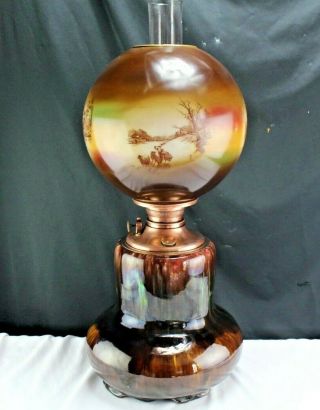 Antique Gone With The Wind Oil Lamp Weller Pottery P & A Burner 1800 