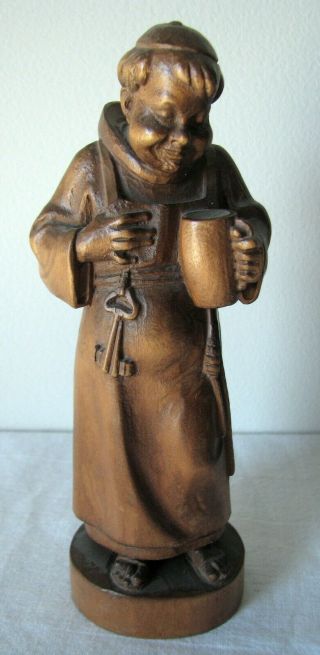 Small Antique Black Forest Hand Carved Wood Monk Friar W/ Keys Beer Stein 7 "