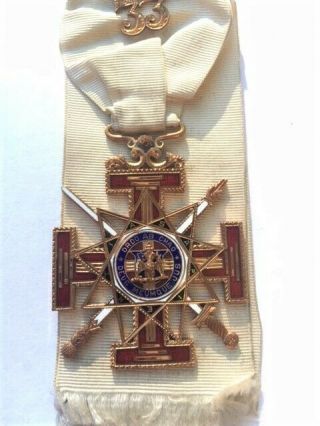 Antique Masonic 33rd Degree Scottish Rite Jewel 14k R.  H.  Munger Medal Eagle 1911 4