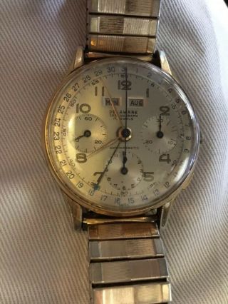 Vintage Chronograph Delaware Men’s Swiss Wristwatch Day Date Month