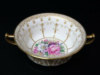 Gorgeous German Rosenthal China Gold Pink Roses Cream Soup Bowl