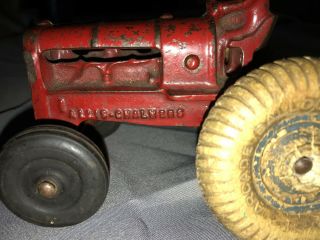Vintage Arcade Cast Iron Allis Chalmers Toy Farm Tractor & Dump Trailer Hopper 5