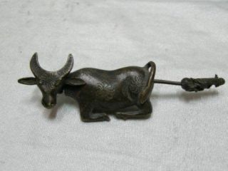 6.  8 Cm / Rare Exquisite Chinese Old Bull Its Can Use The Lock And Key