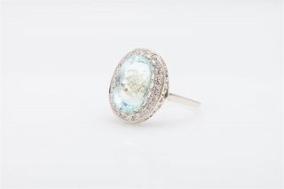 Antique 1950s $5000 10ct Natural Aquamarine Diamond 14k White Gold HALO Ring 2