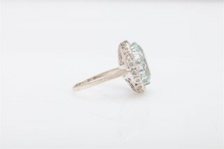 Antique 1950s $5000 10ct Natural Aquamarine Diamond 14k White Gold HALO Ring 3