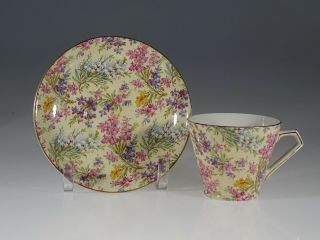 Lord Nelson Ware Art Deco Pink Floral Chintz Tea Cup And Saucer,  England C.  1930