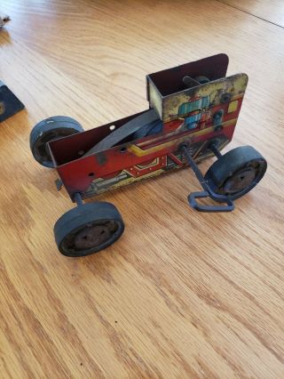 Vintage Tin Litho Wind Up Tractor Race Car Hot Rod Marx? Toy Old