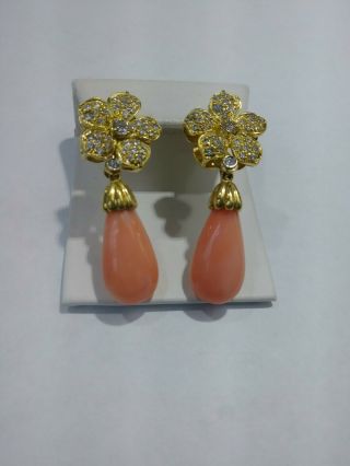 Vintage Van Cleef & Arpels Vca 18kt Yellow Gold Diamond Coral Flower Earrings