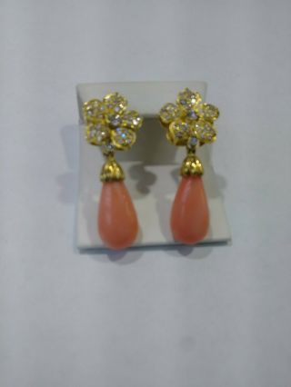 Vintage Van Cleef & Arpels VCA 18KT Yellow Gold Diamond Coral Flower Earrings 3