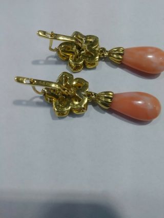Vintage Van Cleef & Arpels VCA 18KT Yellow Gold Diamond Coral Flower Earrings 4