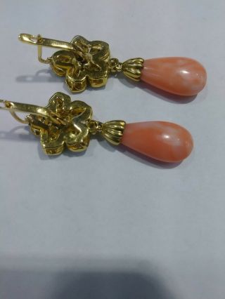Vintage Van Cleef & Arpels VCA 18KT Yellow Gold Diamond Coral Flower Earrings 5