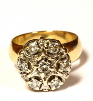 14k Yellow Gold.  75ct Vs1 G Diamond Cluster Ring 9.  5g Estate Vintage Antique
