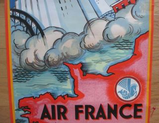 RARE Vintage OLD dated 1946 AIR FRANCE Poster AMERIQUE DU NORD America Airline 3