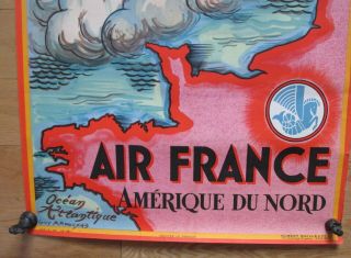RARE Vintage OLD dated 1946 AIR FRANCE Poster AMERIQUE DU NORD America Airline 4