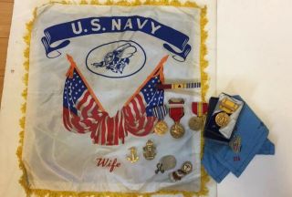 Ww2 Usn Navy Grouping Dog Tag Named Medal Badges