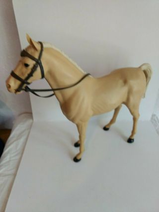 1965 Vintage Louis Marx Johnny West Palomino Horse W/ Bridle Standing W Wheels