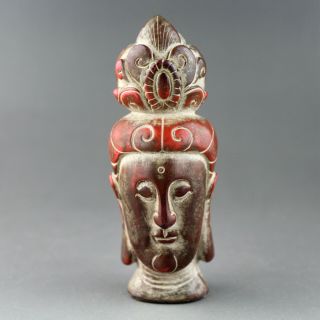 3.  9  China Old Cinnabar Hand - Carved Chinese Kwan - Yin Statue Pendant 1261