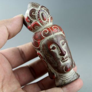 3.  9  China old cinnabar hand - carved Chinese Kwan - yin statue pendant 1261 4
