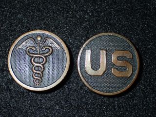 Wwi Enlisted Collar Disk Device Insignia Pair Medical Corps & Us - Personalized