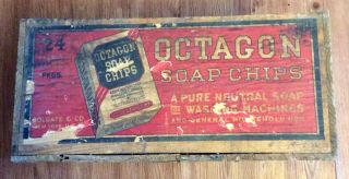 Vintage Rare Octagon Soap Chips Wooden Crate Box Colgate Co.  Graphics