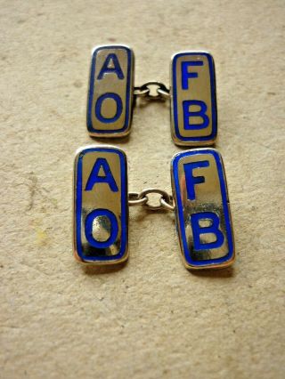VINTAGE SILVER ENAMEL CUFFLINKS ANCIENT ORDER OF FROTH BLOWERS A.  O.  F.  B.  c1920 ' s 2