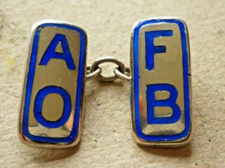 VINTAGE SILVER ENAMEL CUFFLINKS ANCIENT ORDER OF FROTH BLOWERS A.  O.  F.  B.  c1920 ' s 3