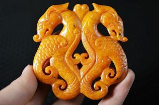 Delicate Chinese Old Jade Carved Dragon Lucky Pendant W72