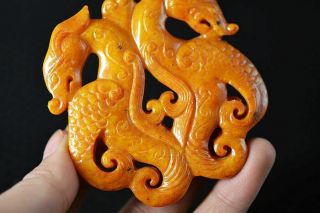 Delicate Chinese Old Jade Carved Dragon Lucky Pendant W72 2