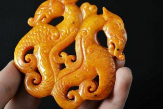 Delicate Chinese Old Jade Carved Dragon Lucky Pendant W72 3