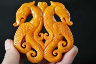 Delicate Chinese Old Jade Carved Dragon Lucky Pendant W72 4
