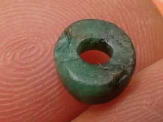 Ancient Pre - Columbian Mesoamer.  Blue Green Mayan Disc Jade Bead 7.  4 By 3.  6 Mm