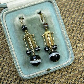 Victorian 15ct.  Banded Agate Earrings
